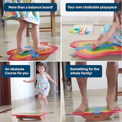Shumee Wooden Butterfly Balance Board | Kids’ Curvy Wobble & Rocker Board | Indoor & Outdoor Physical Activity Toy | Handcrafted | ASTM Certified | Balance Training | Ideal Wooden Gift for 3+Years - Image 4