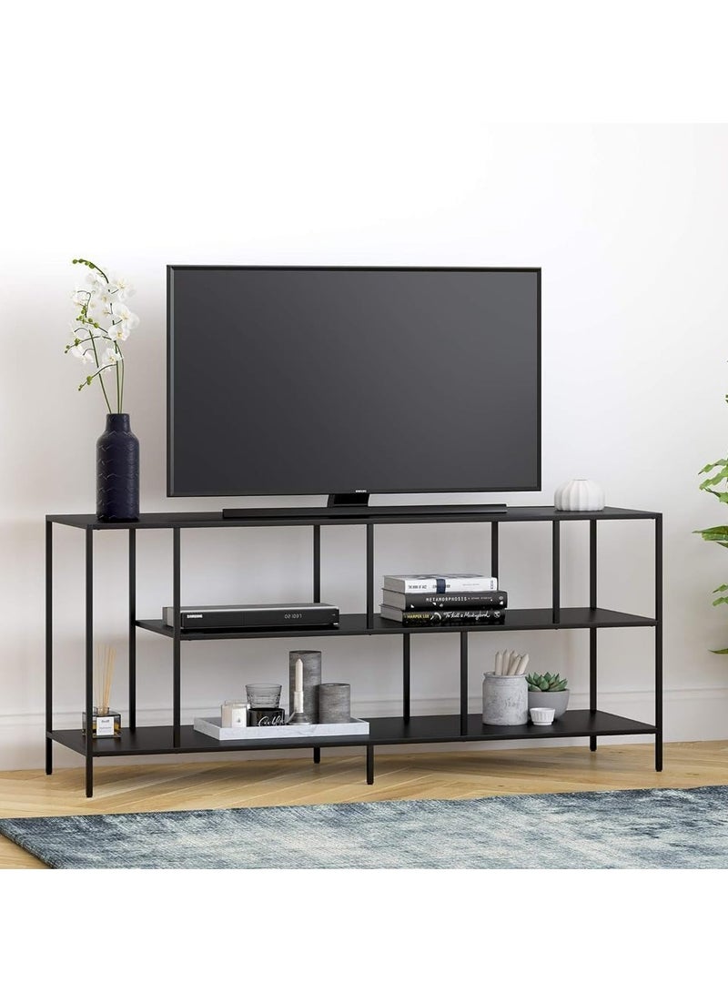 LINGWEI Metal and Glass TV Stand Sleek Entertainment Unit Sleek Entertainment Center for Modern Living Rooms Stylish Gaming Console Storage Table 139.7x40x61cm Black - Image 2