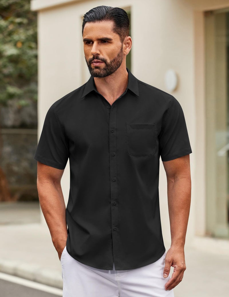 COOFANDY Men's Short Sleeve Dress Shirt Slim Fit Button Down Summer Shirt Black - Image 2