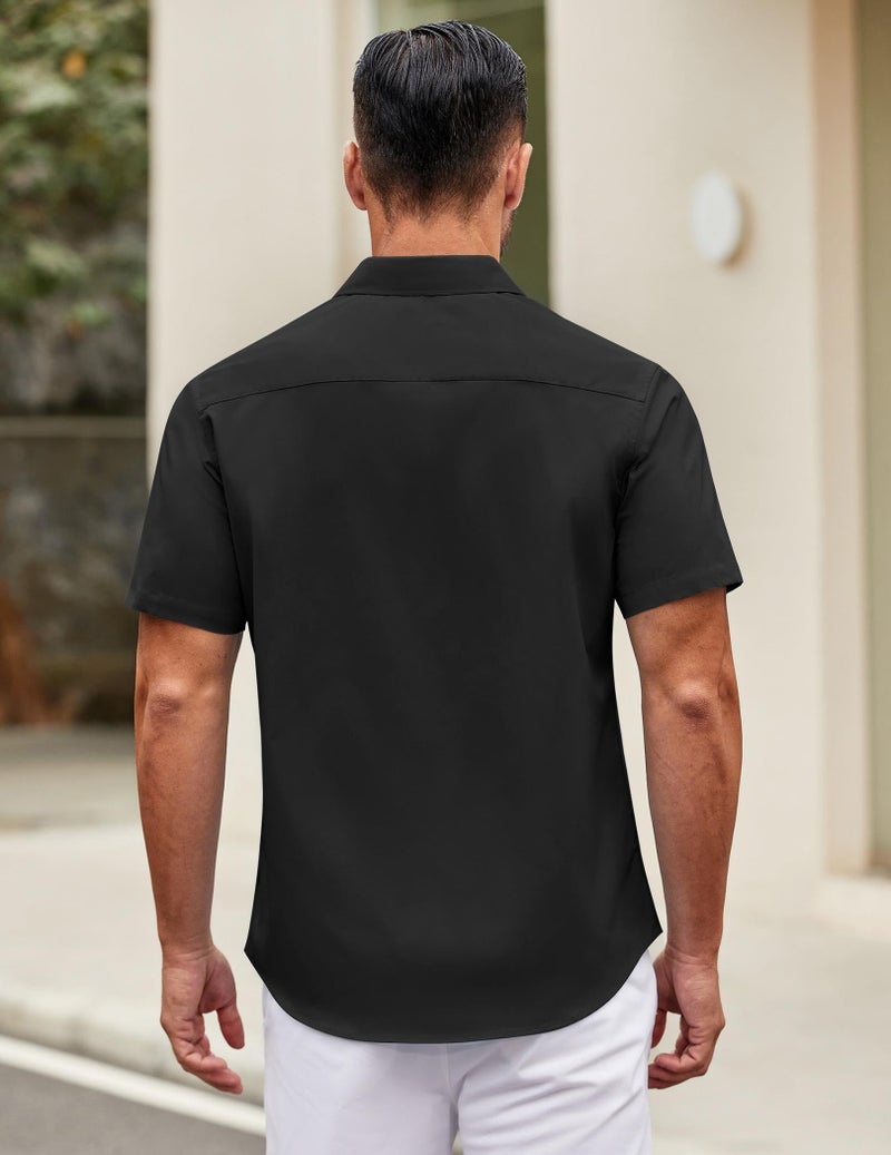 COOFANDY Men's Short Sleeve Dress Shirt Slim Fit Button Down Summer Shirt Black - Image 4