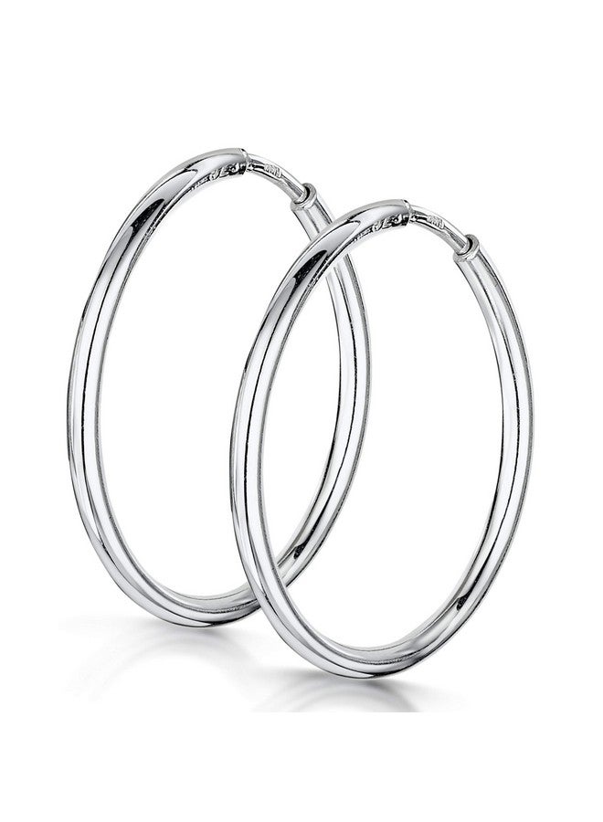 Amberta 925 Sterling Silver Fine Circle Endless Hoops - Polished Round Sleeper Earrings Diameter Size: 20 30 40 60 75 Mm (20 Mm)  - Image 1