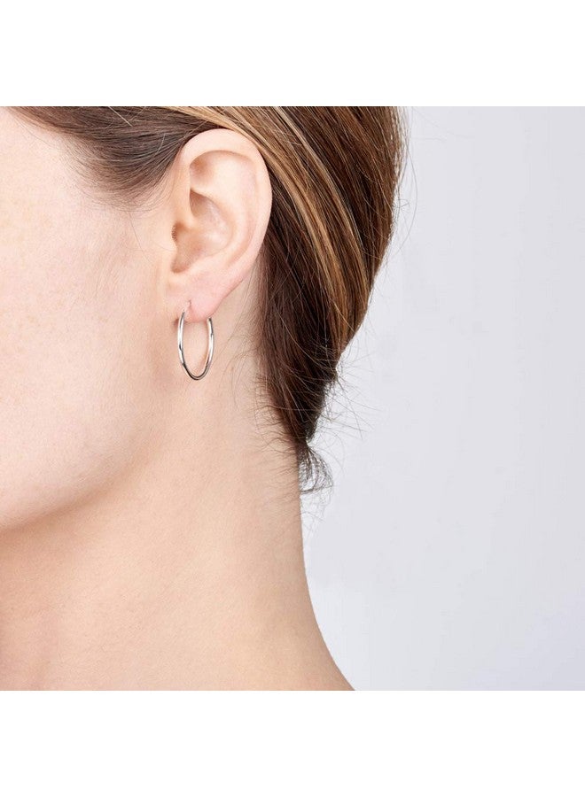 Amberta 925 Sterling Silver Fine Circle Endless Hoops - Polished Round Sleeper Earrings Diameter Size: 20 30 40 60 75 Mm (20 Mm)  - Image 2