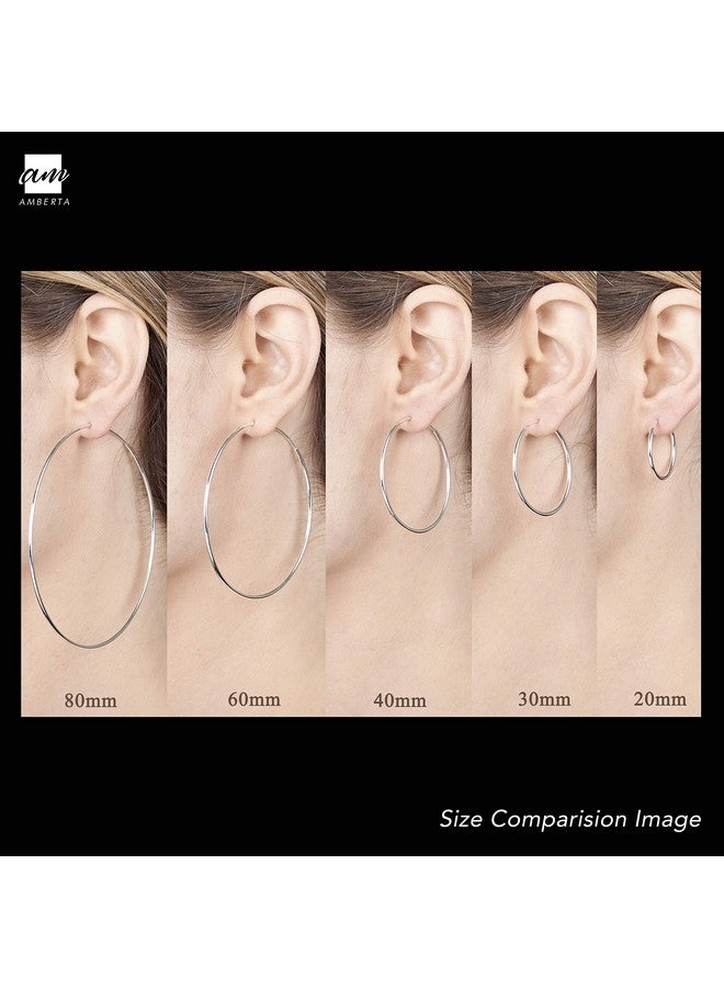 Amberta 925 Sterling Silver Fine Circle Endless Hoops - Polished Round Sleeper Earrings Diameter Size: 20 30 40 60 75 Mm (20 Mm)  - Image 5