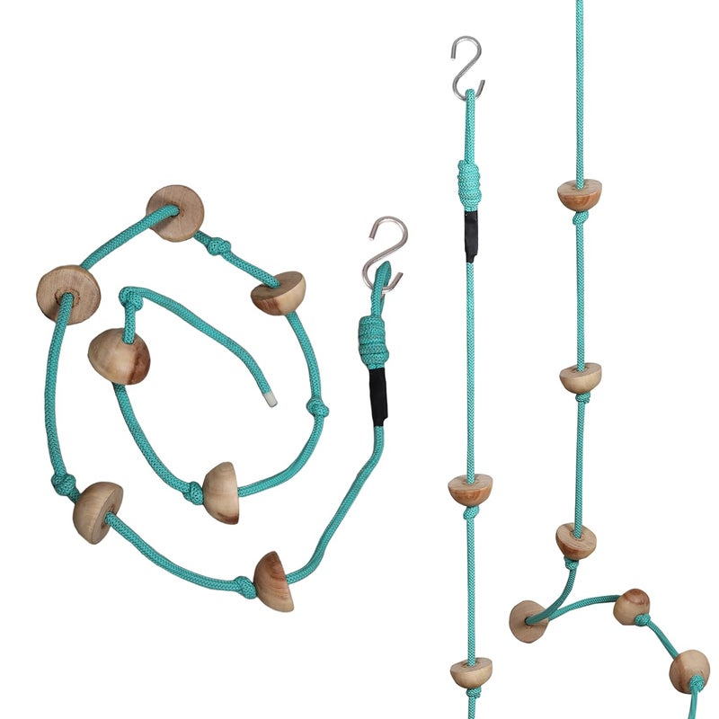 BOFFLE 8 Ft Kids Climbing Rope with 7 Wooden Knots Rope for Tree Houses and Climbing Frames, Swing Set | Backyard Outdoor Play (Firoji) - Image 1