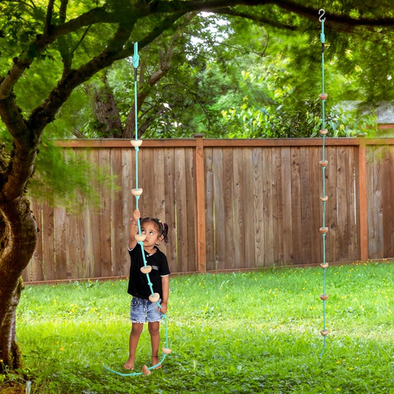 BOFFLE 8 Ft Kids Climbing Rope with 7 Wooden Knots Rope for Tree Houses and Climbing Frames, Swing Set | Backyard Outdoor Play (Firoji) - Image 5