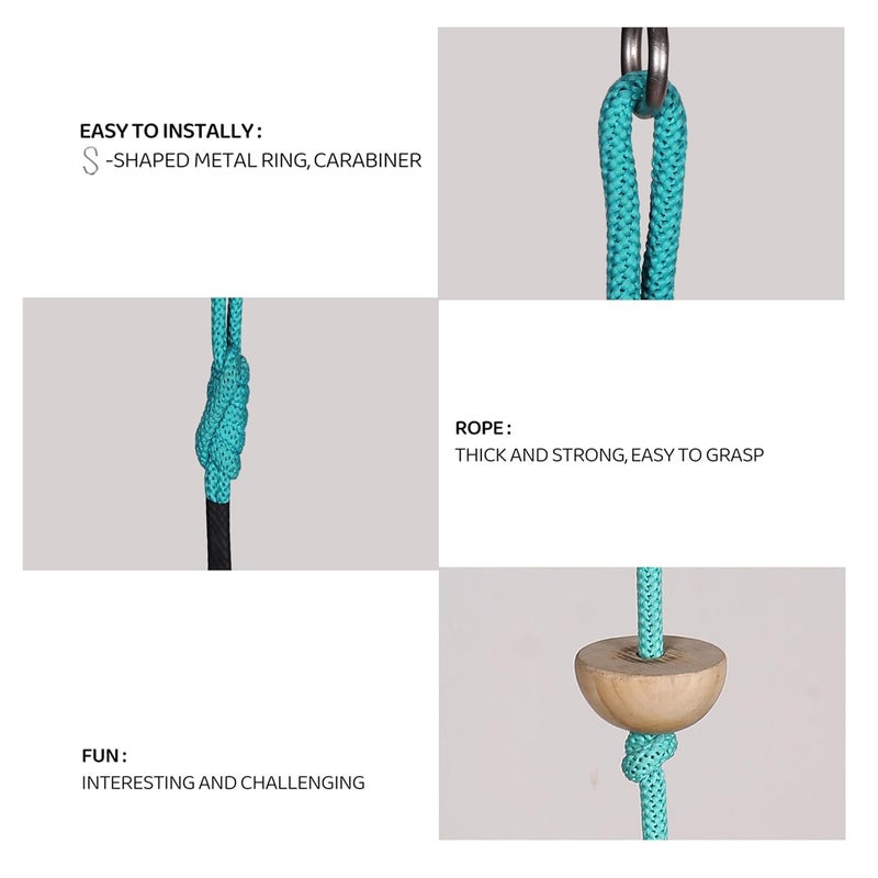 BOFFLE 8 Ft Kids Climbing Rope with 7 Wooden Knots Rope for Tree Houses and Climbing Frames, Swing Set | Backyard Outdoor Play (Firoji) - Image 3