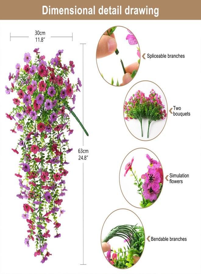 ZFProcess Artificial Hanging Flowers Plants for Outdoor Spring Summer Decoration, 2PCS Faux Silk Daisy UV Resistant Look Real for Outside Home Indoor Planter Porch Garden Yard Decor(Light Purple Red) - Image 2