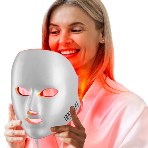 NEWKEY Red Light Therapy Mask for Face7 Colors LED Face Mask Light Therapy AtHome Photon Skin Care Beauty Mask for Anti Wrinkles Acne Reduction