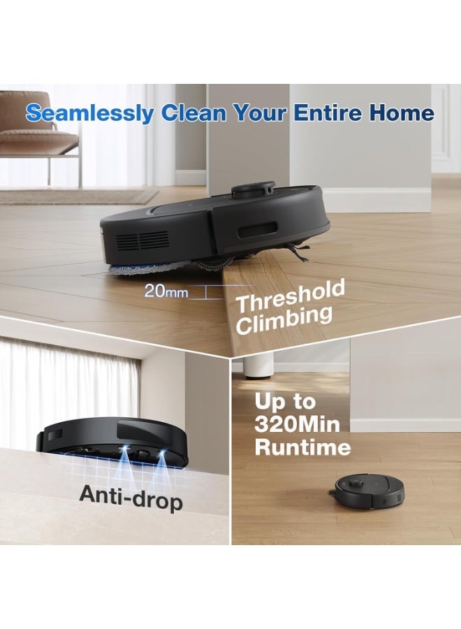 DEEBOT N30 Pro Omni Robot Vacuum Cleaner with Station, Robot Vacuum Cleaner 10000Pa, Hot Water Cleaning and Drying, ZeroTangle 2.0 Brush, 9 mm Skid Lifting, Automatic Emptying, Black - Image 4