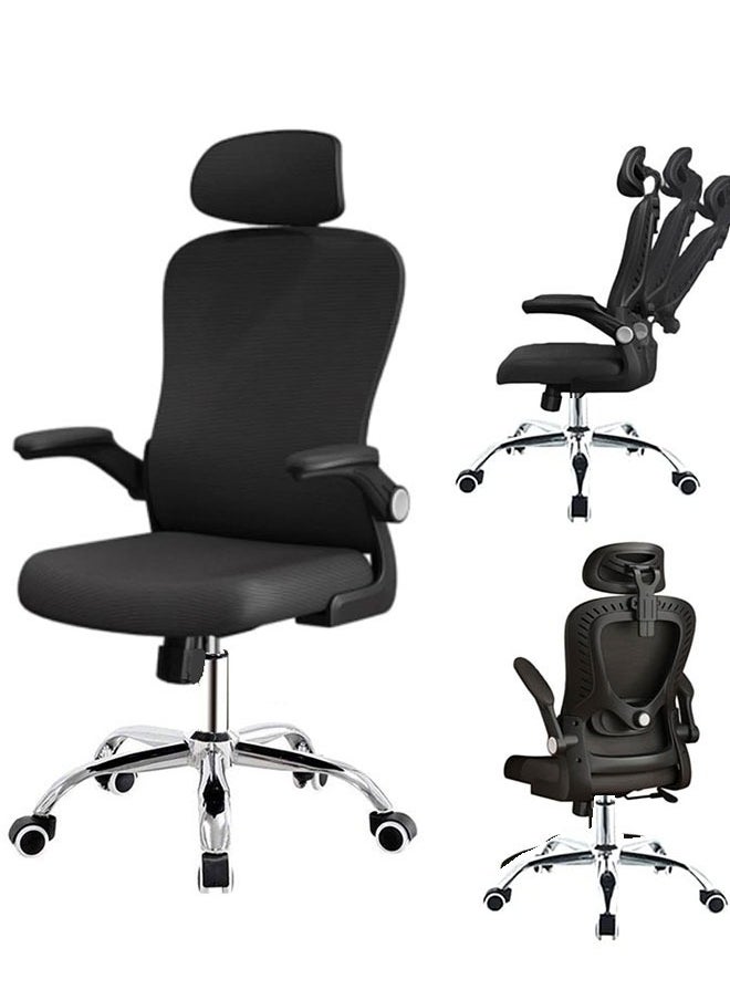 GoldenLike - Office Chair Gaming Chair Ergonomic Desk Chair Home Mesh Office Desk Chairs with Rotatable Lifting Adjustable Headrest 3D Waist Support Flip-up Armrest for Home Office Study (Black-MS-D1) - Image 1
