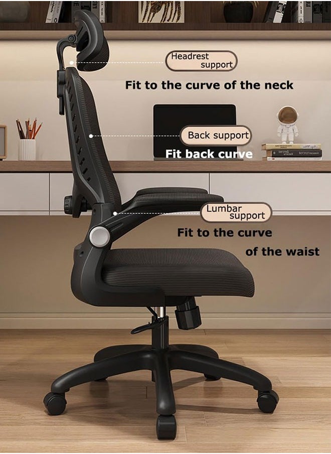 GoldenLike - Office Chair Gaming Chair Ergonomic Desk Chair Home Mesh Office Desk Chairs with Rotatable Lifting Adjustable Headrest 3D Waist Support Flip-up Armrest for Home Office Study (Black-MS-D1) - Image 1