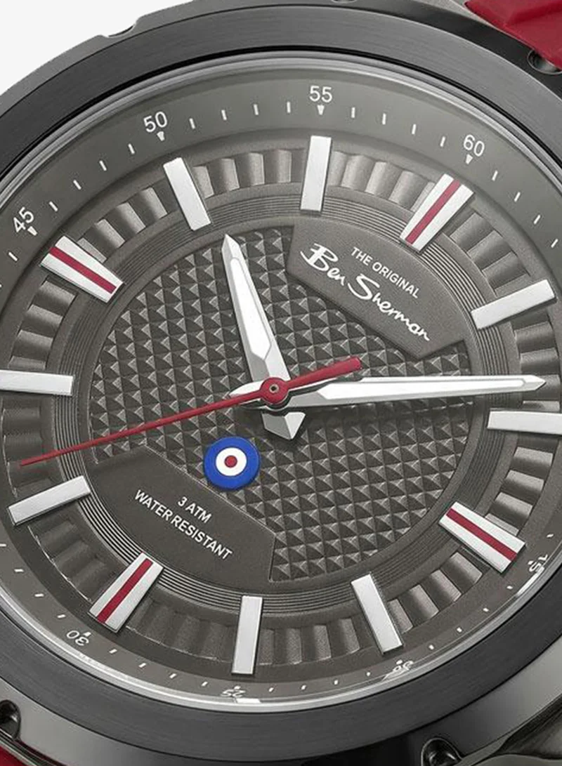 Ben Sherman Gloucester Gunmetal Dial Red Silicone Strap Analog Watch for Men, 43mm