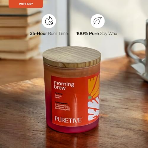 Puretive Notes by Puretive Morning Brew Coffee Vanilla Scented Candle | 100% Soy Wax Two Wick | Long Lasting 35 Hr Burn Non-Toxic Clean Aromatherapy | Home Décor & Gifting | Strong Fragrance 170g - Image 3
