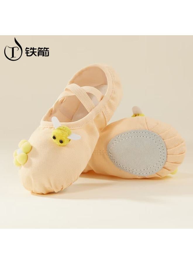 Iron Arrow Children's Soft Sole Slip-on Ballet Dance Shoes Chinese Dance Cute Body Shoes Nude Color Size 32