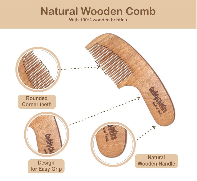 Comfy Cheeks Baby Hair Brush and Comb Set for Newborns | Natural Wood Handle & Soft Bristles | BPA-Free Grooming Set for Infants & Toddlers | Gentle on Cradle Cap & Sensitive Skin | Unisex Baby Hair Care Gift - Image 4