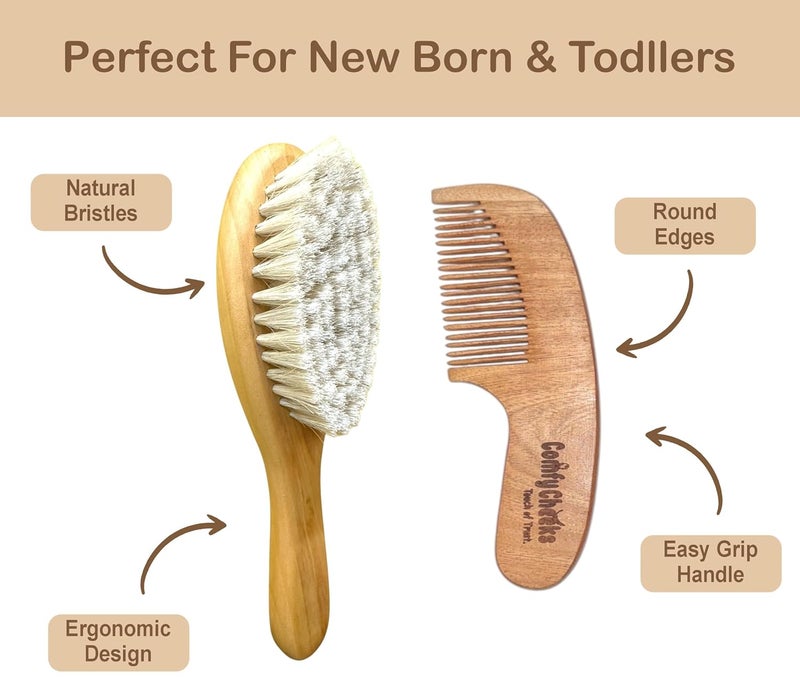 Comfy Cheeks Baby Hair Brush and Comb Set for Newborns | Natural Wood Handle & Soft Bristles | BPA-Free Grooming Set for Infants & Toddlers | Gentle on Cradle Cap & Sensitive Skin | Unisex Baby Hair Care Gift - Image 2