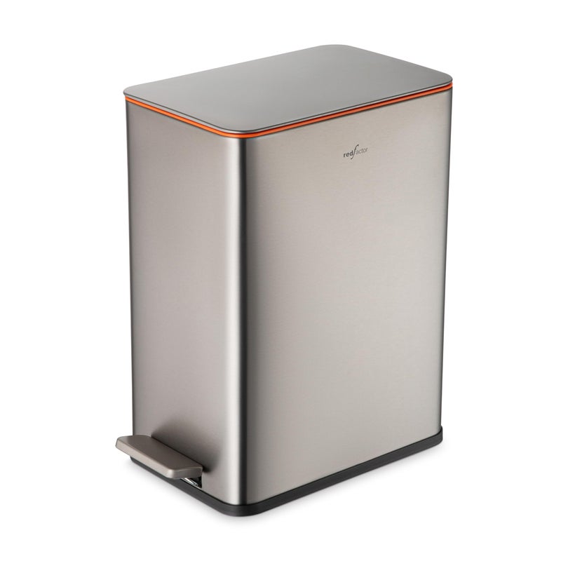 RED FACTOR Slim 2.6 Gallon Stainless Steel Pedal Trash Can with Soft Close Lid for Narrow Spaces â€“ Wastebasket Bin with Removable Inner Bucket for Bathroom, Kitchen, Bedroom or Office (Metallic Gray) - Image 1