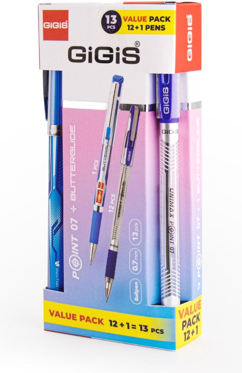 Point-7 Chrome Finish Ball Point Pen 12-Pieces, 0.7 mm Tip Size, Blue