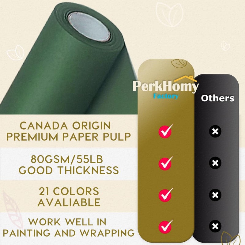 PH PERKHOMY PerkHomy Dark Green Kraft Paper Roll 17.5" x 960" (80') for Gift Wrapping Bouquet Flower Art Painting Craft Writing Packaging Shipping 80GSM 55LB (Dark Green, 17.5" x 80') - Image 3