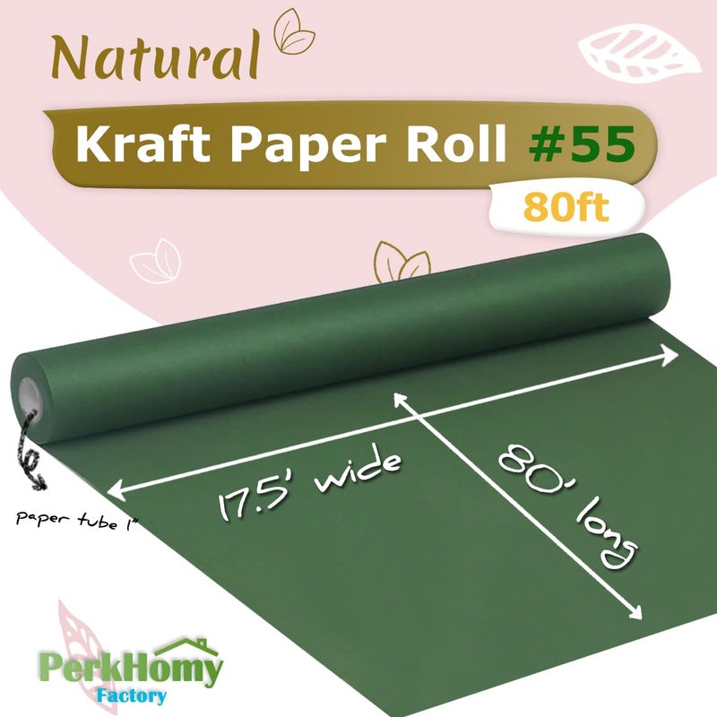 PH PERKHOMY PerkHomy Dark Green Kraft Paper Roll 17.5" x 960" (80') for Gift Wrapping Bouquet Flower Art Painting Craft Writing Packaging Shipping 80GSM 55LB (Dark Green, 17.5" x 80') - Image 2