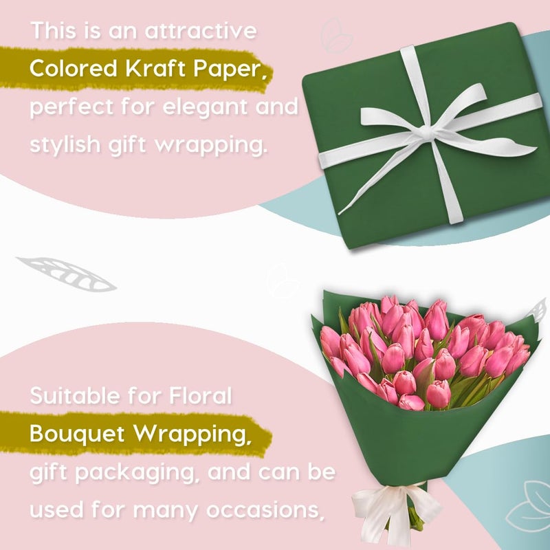 PH PERKHOMY PerkHomy Dark Green Kraft Paper Roll 17.5" x 960" (80') for Gift Wrapping Bouquet Flower Art Painting Craft Writing Packaging Shipping 80GSM 55LB (Dark Green, 17.5" x 80') - Image 4