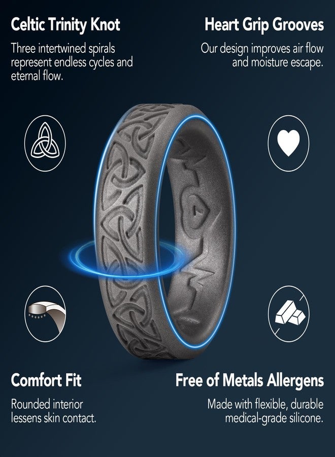 King Will Silicone Wedding Rings For Men, Metallic Platinum Rubber Wedding Bands with Celtic Knot Pattern, 8mm Wide 2.2mm Thick, Comfort Fit Size 10 - Image 3