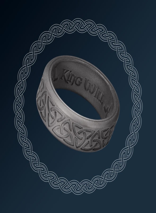 King Will Silicone Wedding Rings For Men, Metallic Platinum Rubber Wedding Bands with Celtic Knot Pattern, 8mm Wide 2.2mm Thick, Comfort Fit Size 10 - Image 2