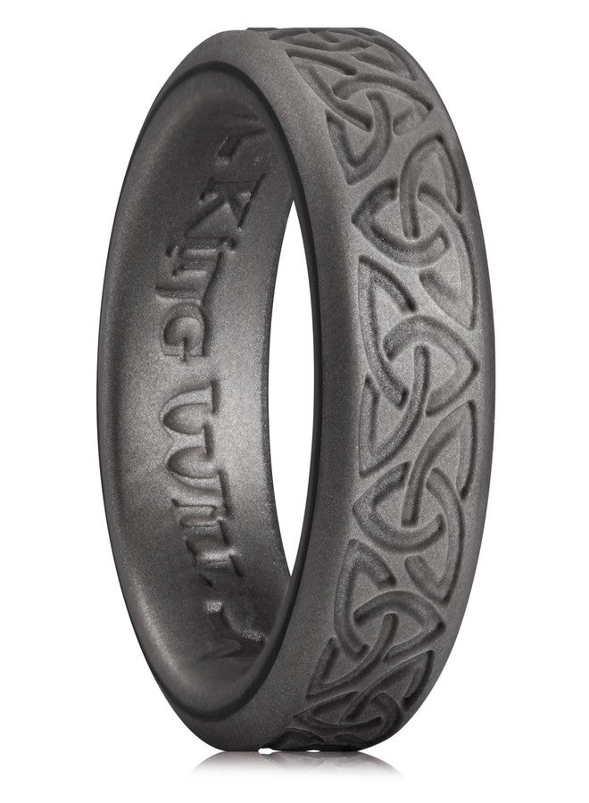 King Will Silicone Wedding Rings For Men, Metallic Platinum Rubber Wedding Bands with Celtic Knot Pattern, 8mm Wide 2.2mm Thick, Comfort Fit Size 10 - Image 1