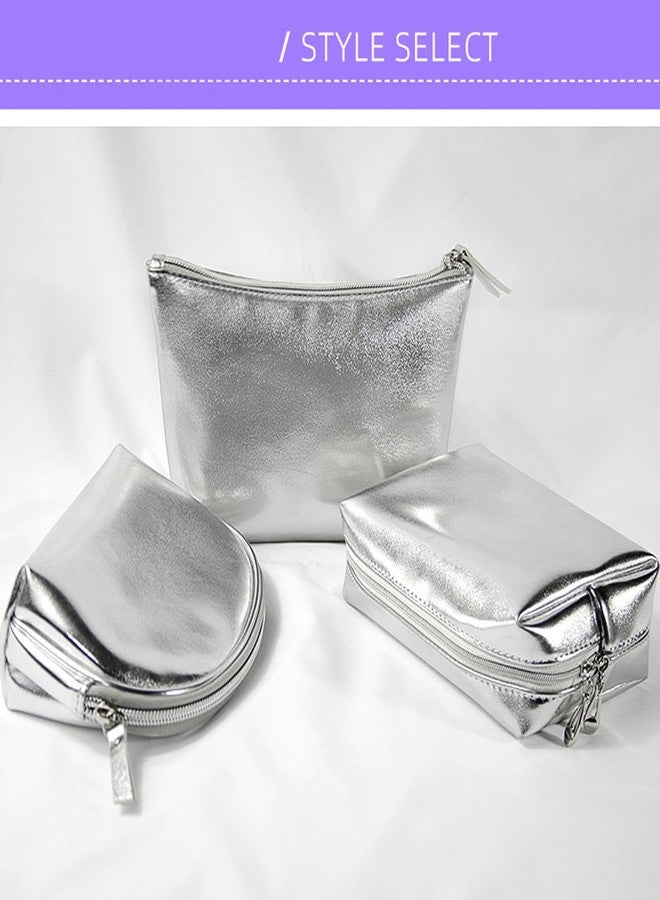 Artkingdome 3-Piece Fashion Organizer Makeup Bags - Silver Cosmetic Bags, Portable Travel Toiletry Bags, Multifunctional Storage for Skincare, Cosmetics, and Accessories Silver - Image 3