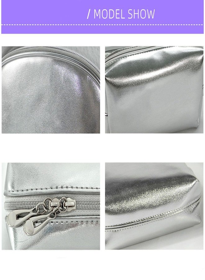 Artkingdome 3-Piece Fashion Organizer Makeup Bags - Silver Cosmetic Bags, Portable Travel Toiletry Bags, Multifunctional Storage for Skincare, Cosmetics, and Accessories Silver - Image 4