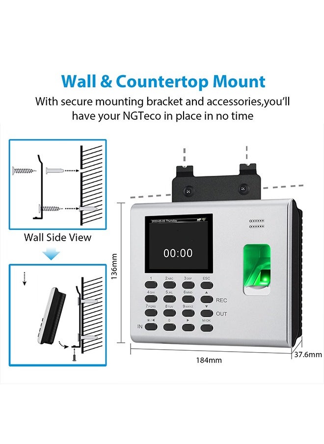 Generic - Time Clocks for Employees Small Business, WiFi Office Fingerprint Time Clock Automatic Punch in and Out Time Card Machine with App for iOS Android (0 Monthly Fees) - Image 1