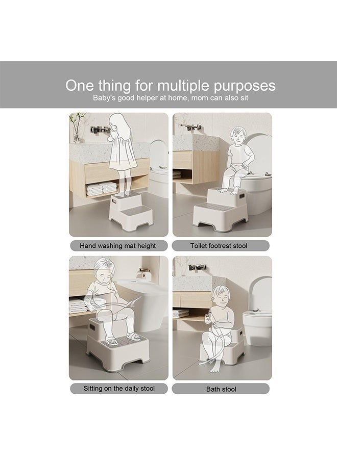 Arabest كرسي خطوة مزدوج للأطفال، كرسي تدريب الحمام للأطفال مع سطح غير قابل للانزلاق وقاعدة، مقعد قدم متعدد الوظائف للأطفال لغرفة النوم، غرفة الألعاب، حوض الحمام (رمادي) - Image 4