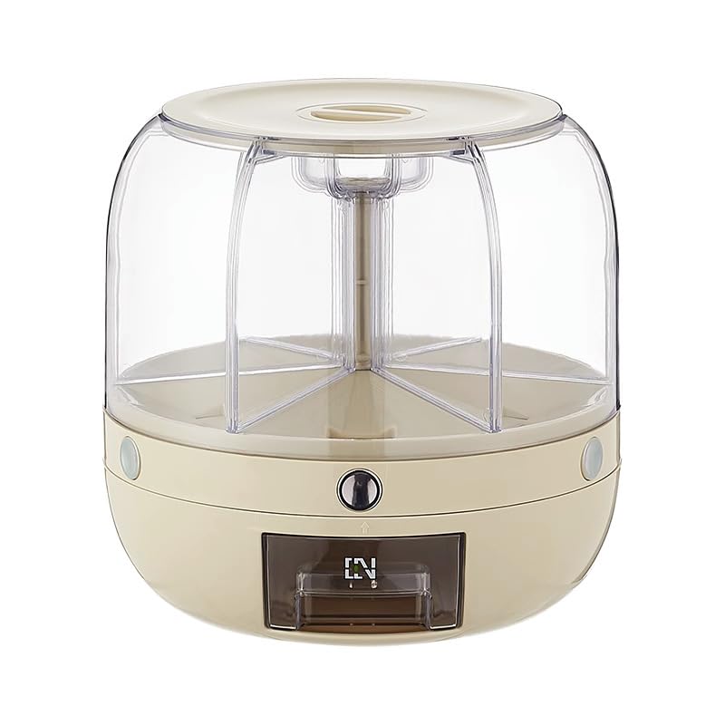 Delavala Large Grain Dispenser, Grain - Rice Storage Container Kitchen, 360° Rotating 6 Grid Cereal Dispenser, Dry Food Soybean Corn Sugar Flour Dog Cat Food spice Rack Dispenser Bucket (white, 24 cm) - Image 2