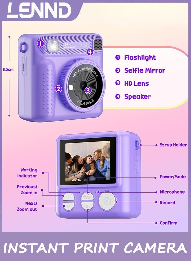 LENND Instant Print Camera for Kids,Instant Camera for Girls Boys,Kids Camera Toys for Toddler 1080P HD Selfie Digital Camera with Print Paper & 32G Card,Birthday Gifts for Girls Age 3-12 Years Old - Image 2
