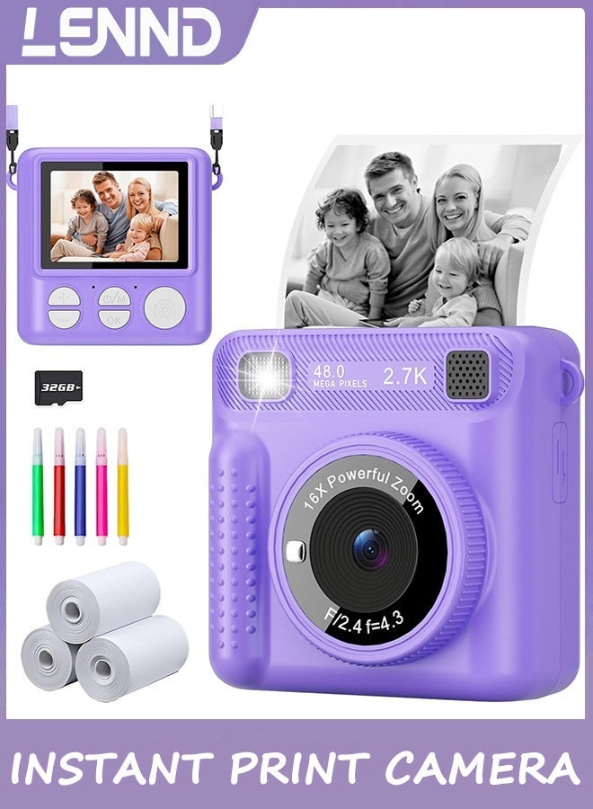 LENND Instant Print Camera for Kids,Instant Camera for Girls Boys,Kids Camera Toys for Toddler 1080P HD Selfie Digital Camera with Print Paper & 32G Card,Birthday Gifts for Girls Age 3-12 Years Old - Image 1