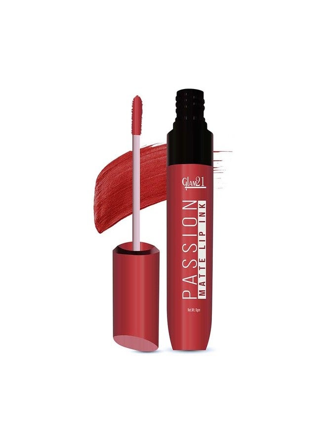 جلام 21 أحمر شفاه Glam21 Passion Matte Lip Ink | ثبات اللون حتى 12 ساعة | خفيف الوزن ومريح | غير لزج وغير مجفف - 04 أحمر بطيخ، 6 غرام - Image 1