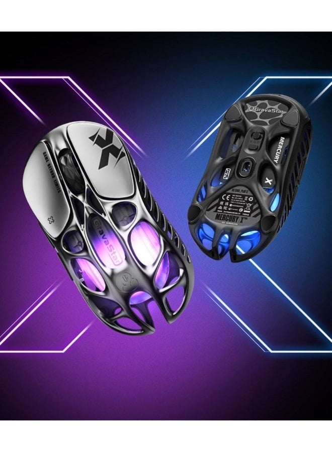 جرافا ستار ماوس جيمنغ لاسلكي GravaStar Mercury X، بحساس PAW 3950 بدقة 32000 دبوس، معدل استجابة 1000 هرتز، وزن 49 جرام، إطار فارغ من سبائك المغنيسيوم، إضاءة RGB، 5 أزرار قابلة للبرمجة، لون فضي فضائي | Mercury X - Image 3
