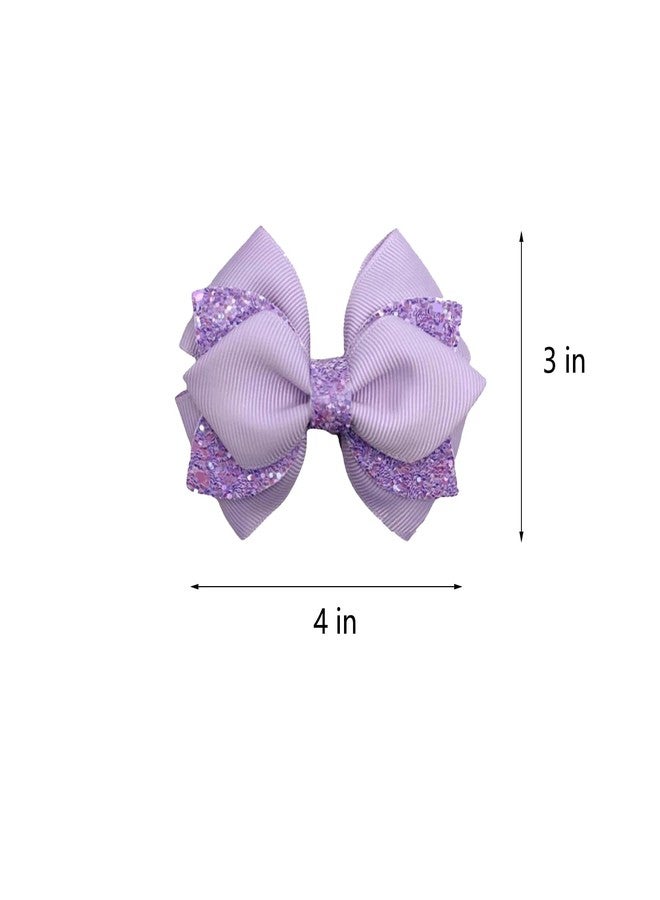 KGCGJVB 2Pcs Purple Hair Bows for Girls Lavender Sparkly Ribbon Clips Light Sequin Bow Accessories Barrettes Pins Boutique Hair Clips for Girl Dress Decor 4" - Image 2