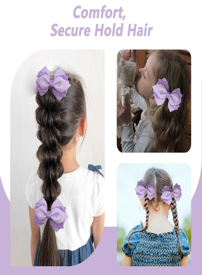 KGCGJVB 2Pcs Purple Hair Bows for Girls Lavender Sparkly Ribbon Clips Light Sequin Bow Accessories Barrettes Pins Boutique Hair Clips for Girl Dress Decor 4" - Image 5