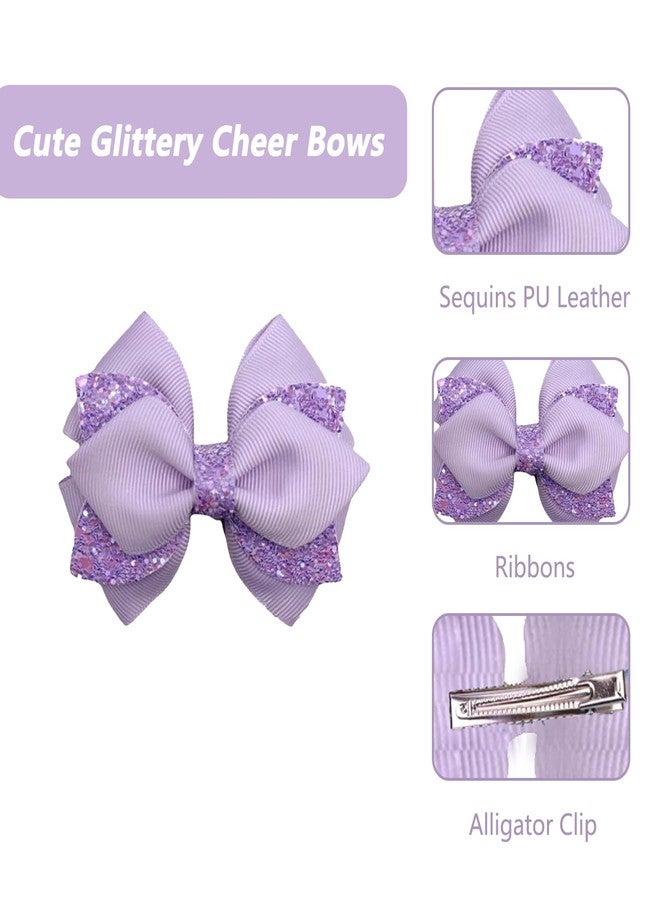 KGCGJVB 2Pcs Purple Hair Bows for Girls Lavender Sparkly Ribbon Clips Light Sequin Bow Accessories Barrettes Pins Boutique Hair Clips for Girl Dress Decor 4" - Image 4