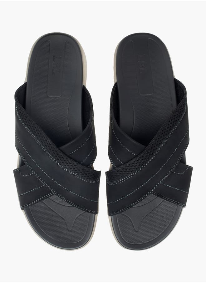 LBL by Shoexpress Men Stitch Detail Slip-On Cross-Strap Sandals  - Image 2