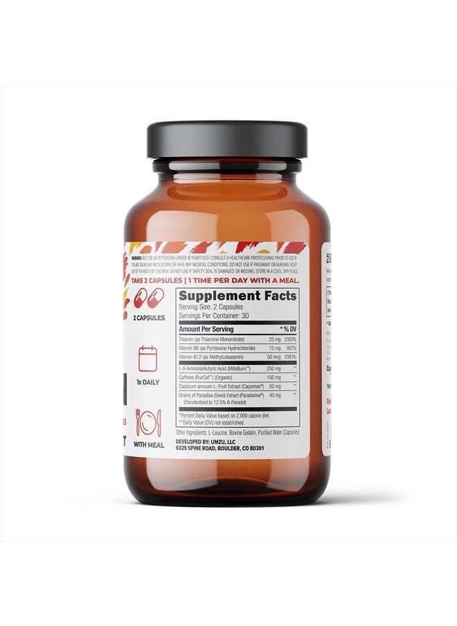 UMZU - zuBurn - Thermogenic Supplement to Support Metabolism and Energy, Thermogenic Fat Burner, Blend of Vitamins and Caffeine - (30 Day Supply 60 Capsules) - Image 1