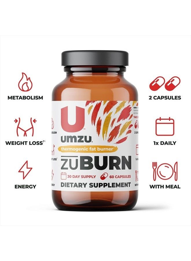 UMZU - zuBurn - Thermogenic Supplement to Support Metabolism and Energy, Thermogenic Fat Burner, Blend of Vitamins and Caffeine - (30 Day Supply 60 Capsules) - Image 1