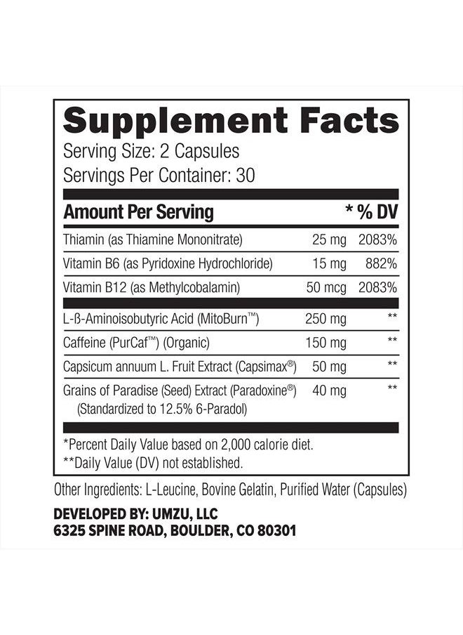 UMZU - zuBurn - Thermogenic Supplement to Support Metabolism and Energy, Thermogenic Fat Burner, Blend of Vitamins and Caffeine - (30 Day Supply 60 Capsules) - Image 1