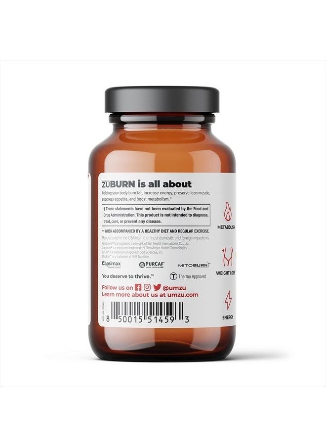 UMZU - zuBurn - Thermogenic Supplement to Support Metabolism and Energy, Thermogenic Fat Burner, Blend of Vitamins and Caffeine - (30 Day Supply 60 Capsules) - Image 1
