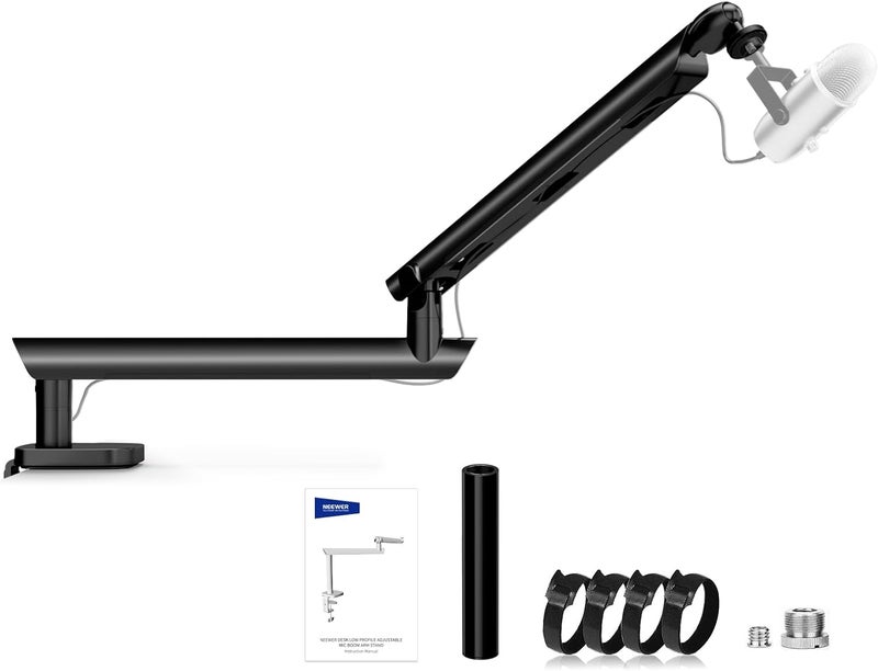 Neewer Heavy load resistant Microphone Stand, Low Profile Damped Mic Holder Boom Arm Desk Mount with Ball Head & 3/8" 5/8" Adapters Compatible with Blue Yeti Snowball HyperX QuadCast SoloCast Shure, Max Load 3.3 lb, MS007 Personal & public compatible - Image 1