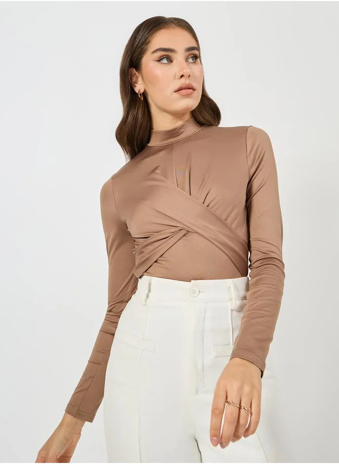 ستايلي Wrap Front Detail Turtle Neck Bodysuit