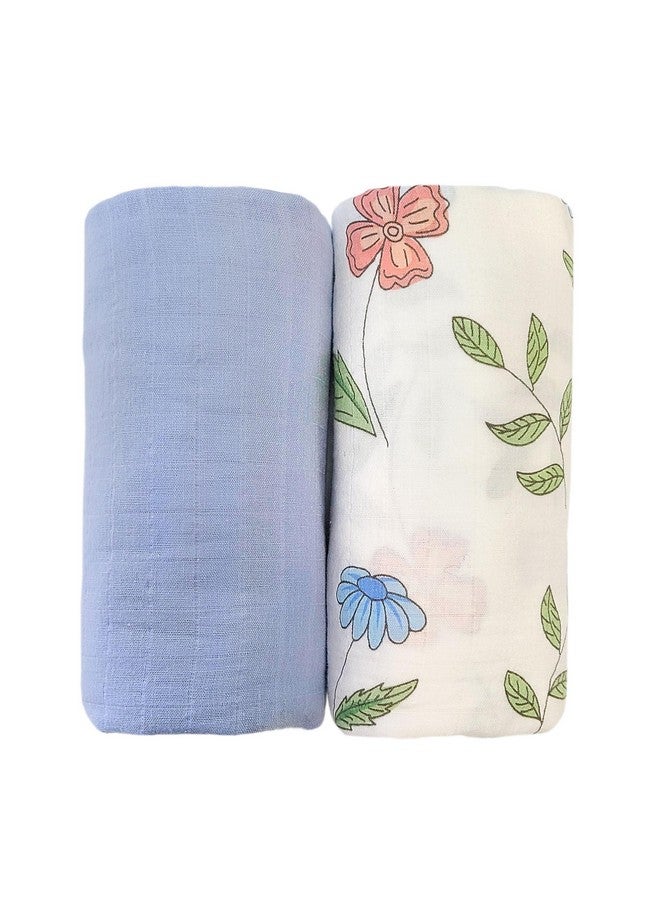 moonybaby 100% Organic Swaddle Helps to Reduce The Moro Reflex, Certified by Oeko-TEX Standard 100, 47 x 47 inches, 2 Pack, Color: Blue & Flower - Image 1