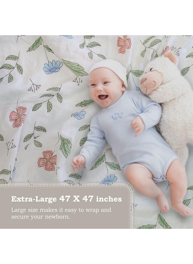 moonybaby 100% Organic Swaddle Helps to Reduce The Moro Reflex, Certified by Oeko-TEX Standard 100, 47 x 47 inches, 2 Pack, Color: Blue & Flower - Image 5