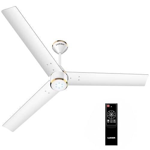 LUKER JVLuker USA Crown 1200mm BLDC Ceiling Fans with Remote, BEE 5 star Rated Energy Saving Ceiling Fan for Living Room, High Air Delivery with LED Indicators, White-White-Gold - Image 1